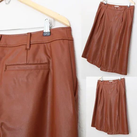 NEW Anthropologie Davina Faux Leather Culottes Pants Plus 14P Cognac Brown $128 - Picture 16 of 16
